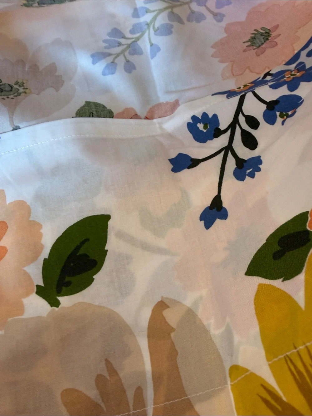 Floral Sunflower Cotton Pillowcase - White with Yellow & Orange Flowers Euro